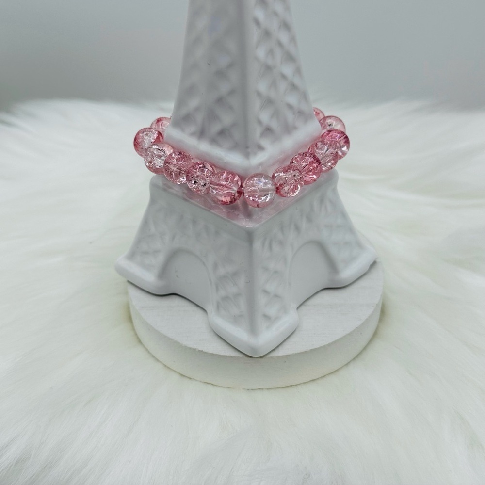 Crystal Bubble Gum Pink Beaded 10mm Beads Bracelet - Picture 6 of 6